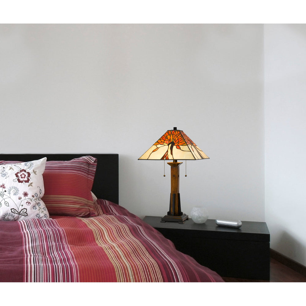 ##Antique Hardware## 60W X 2 TIFFANY TABLE LAMP WITH PULL CHAIN SWITCH WITH RESIN LAMP BODY