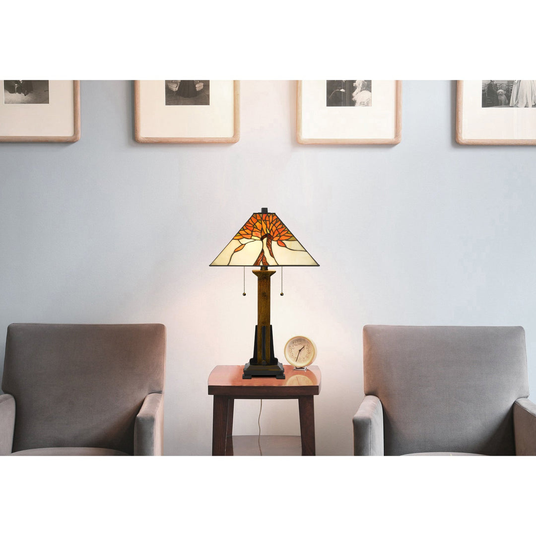 ##Antique Hardware## 60W X 2 TIFFANY TABLE LAMP WITH PULL CHAIN SWITCH WITH RESIN LAMP BODY