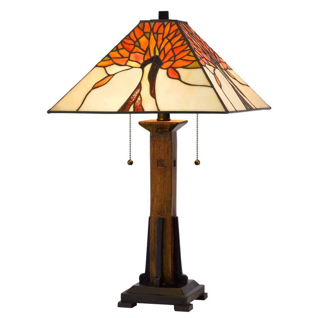 ##Antique Hardware## 60W X 2 TIFFANY TABLE LAMP WITH PULL CHAIN SWITCH WITH RESIN LAMP BODY