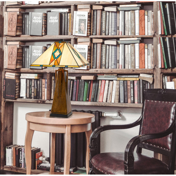 ##Antique Hardware## 60W X 2 TIFFANY TABLE LAMP WITH PULL CHAIN SWITCH WITH RESIN LAMP BODY