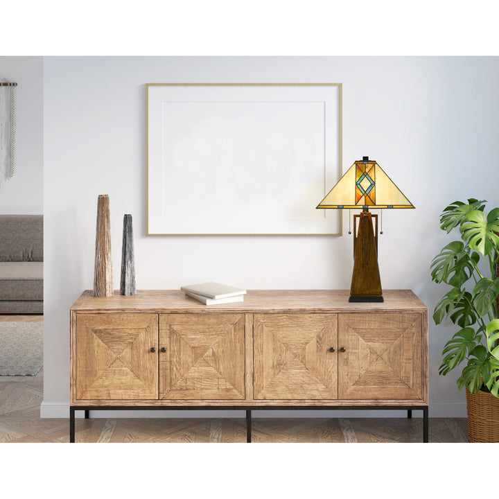 ##Antique Hardware## 60W X 2 TIFFANY TABLE LAMP WITH PULL CHAIN SWITCH WITH RESIN LAMP BODY