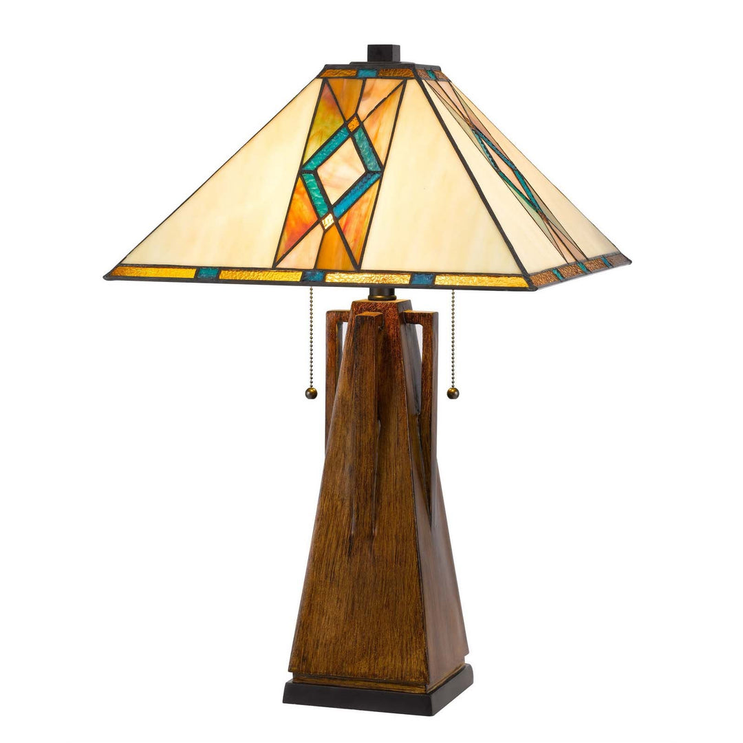 ##Antique Hardware## 60W X 2 TIFFANY TABLE LAMP WITH PULL CHAIN SWITCH WITH RESIN LAMP BODY