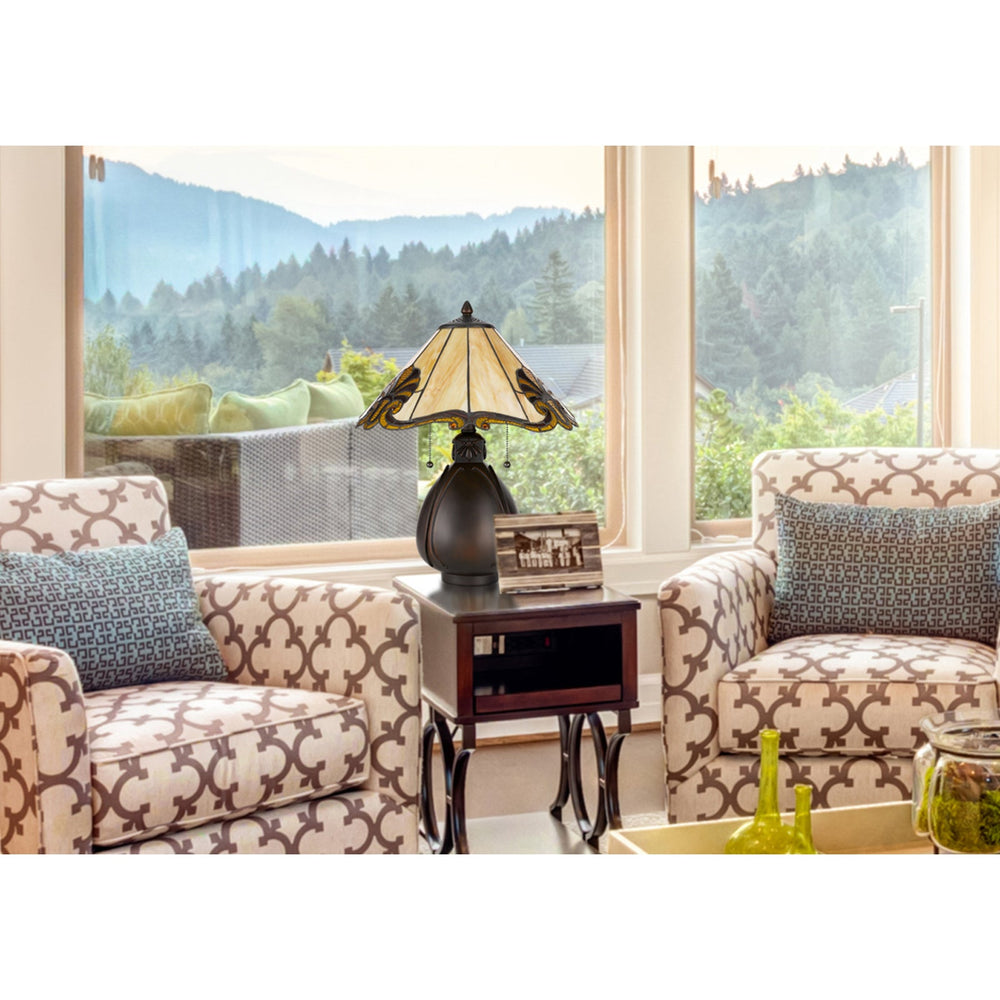 ##Antique Hardware## 60W X 2 TIFFANY TABLE LAMP WITH PULL CHAIN SWITCH WITH RESIN LAMP BODY