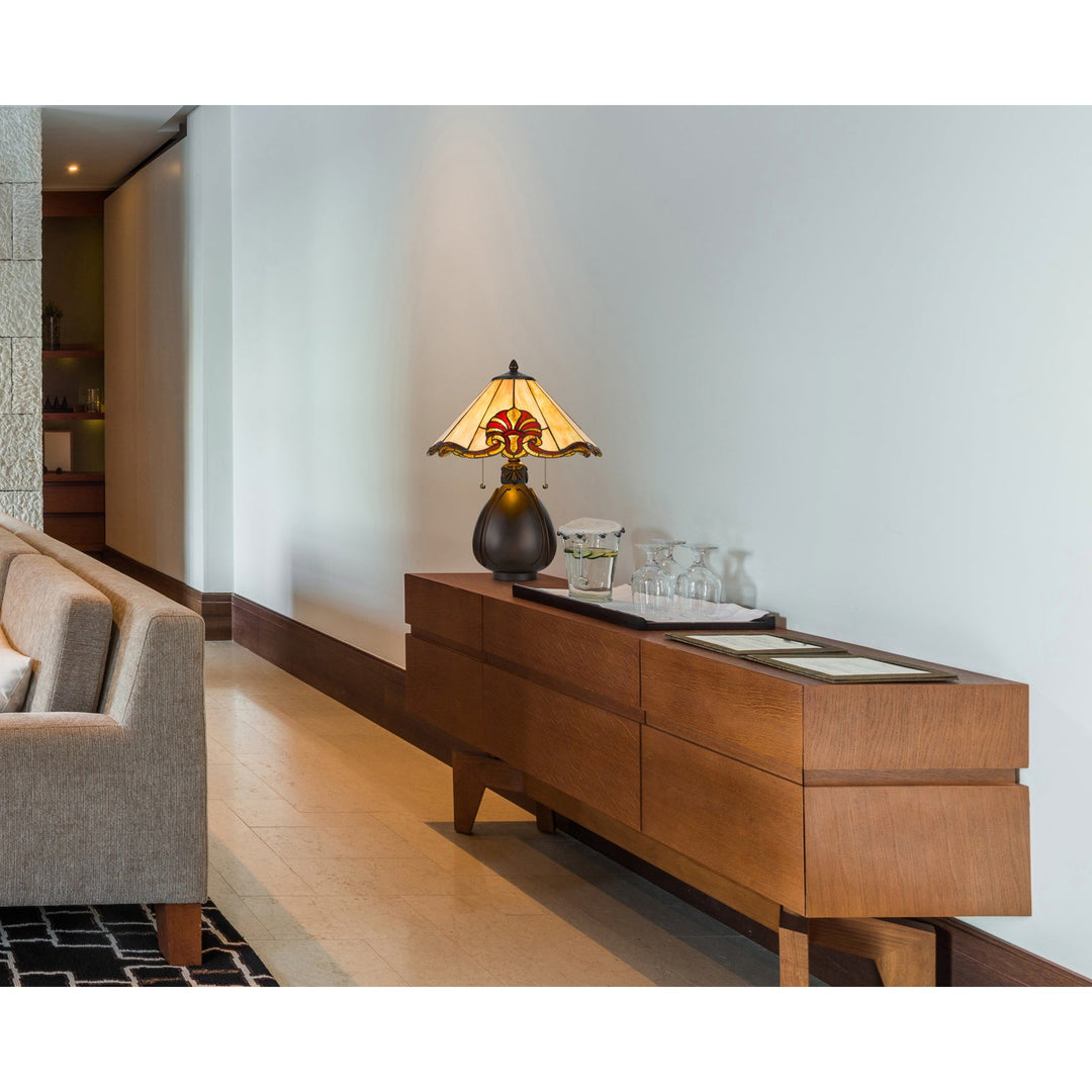 ##Antique Hardware## 60W X 2 TIFFANY TABLE LAMP WITH PULL CHAIN SWITCH WITH RESIN LAMP BODY