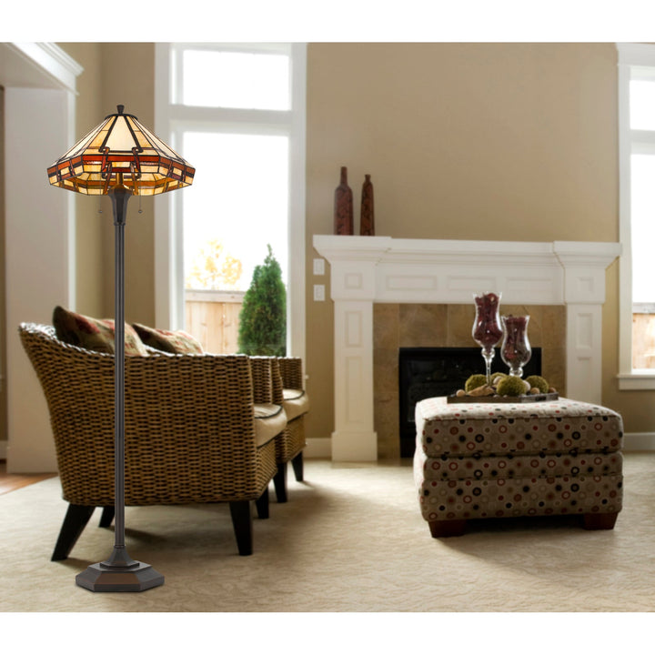 ##Antique Hardware## 60W X 2 TIFFANY TABLE LAMP WITH PULL CHAIN SWITCH WITH METAL AND RESIN LAMP BODY