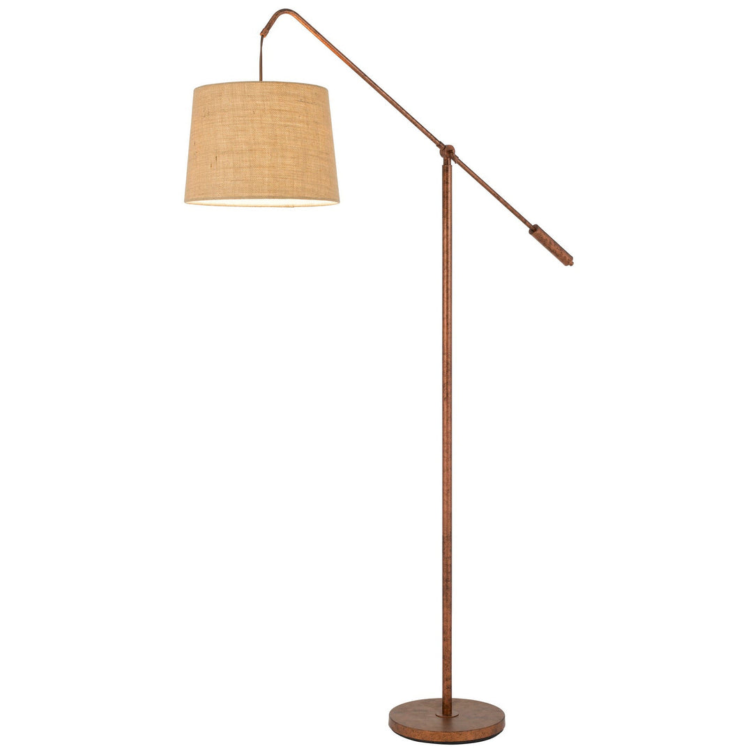 ##Antique Hardware## FISHING ROD ADJUSTABLE METAL FLOOR LAMP WITH BURLAP SHADE