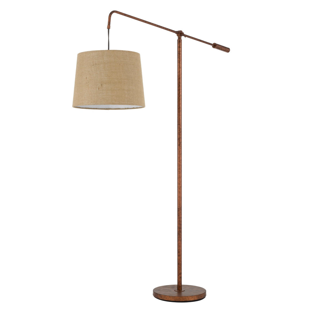 ##Antique Hardware## FISHING ROD ADJUSTABLE METAL FLOOR LAMP WITH BURLAP SHADE