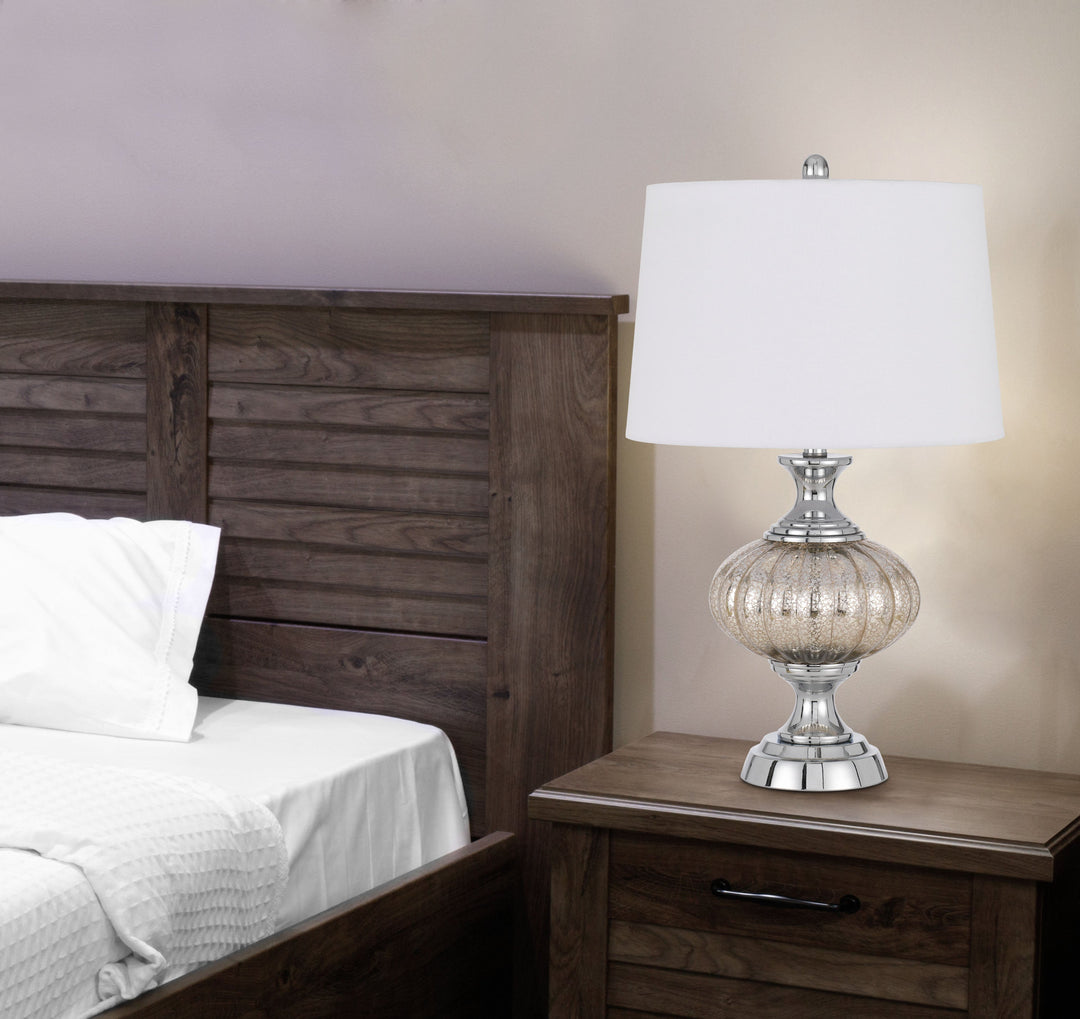 ##Antique Hardware## OSSONA METAL/GLASS TABLE LAMP WITH HARDBACK TAPER DRUM SHADE