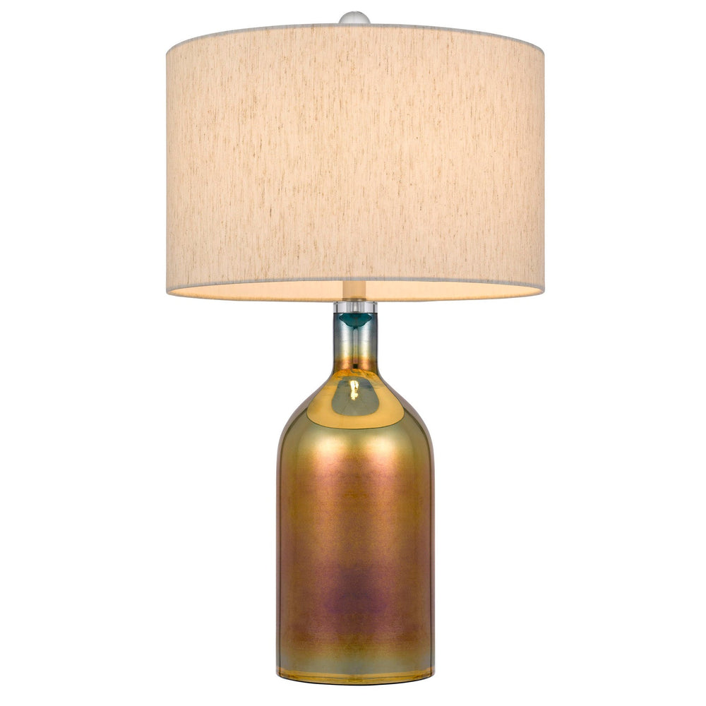 ##Antique Hardware## INZAGO GLASS TABLE LAMP WITH LINEN HARDBACK DRUM SHADE