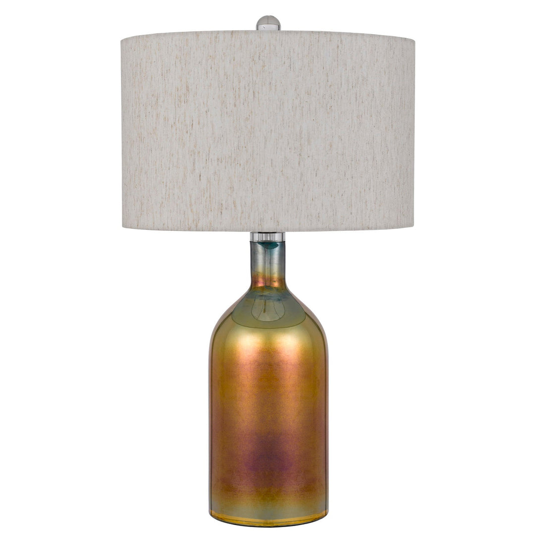 ##Antique Hardware## INZAGO GLASS TABLE LAMP WITH LINEN HARDBACK DRUM SHADE
