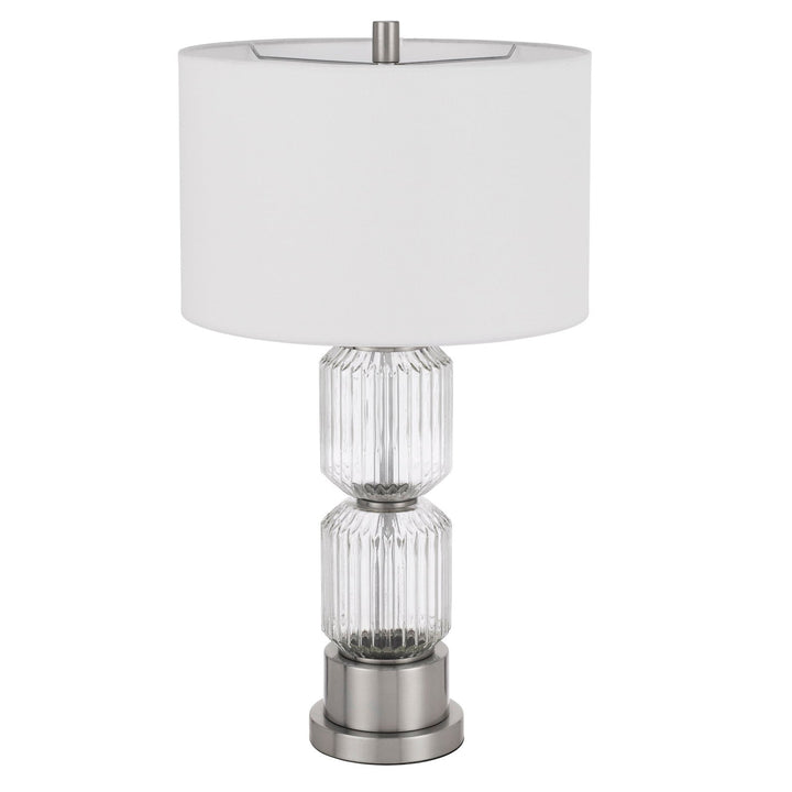 ##Antique Hardware## BRESSO FLUTED GLASS TABLE LAMP WITH HARDBACK DRUM SHADE