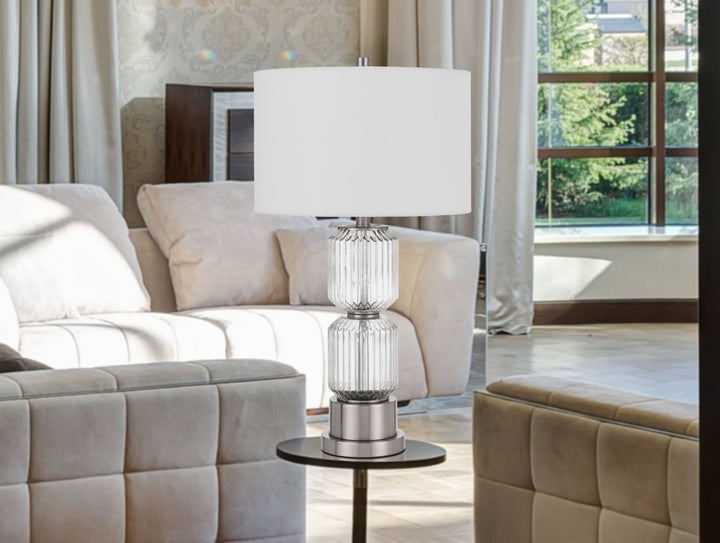 ##Antique Hardware## BRESSO FLUTED GLASS TABLE LAMP WITH HARDBACK DRUM SHADE