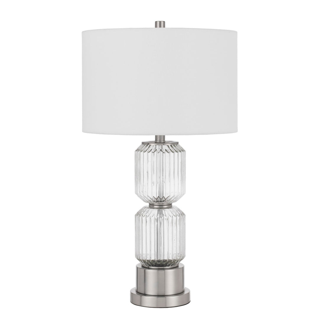 ##Antique Hardware## BRESSO FLUTED GLASS TABLE LAMP WITH HARDBACK DRUM SHADE