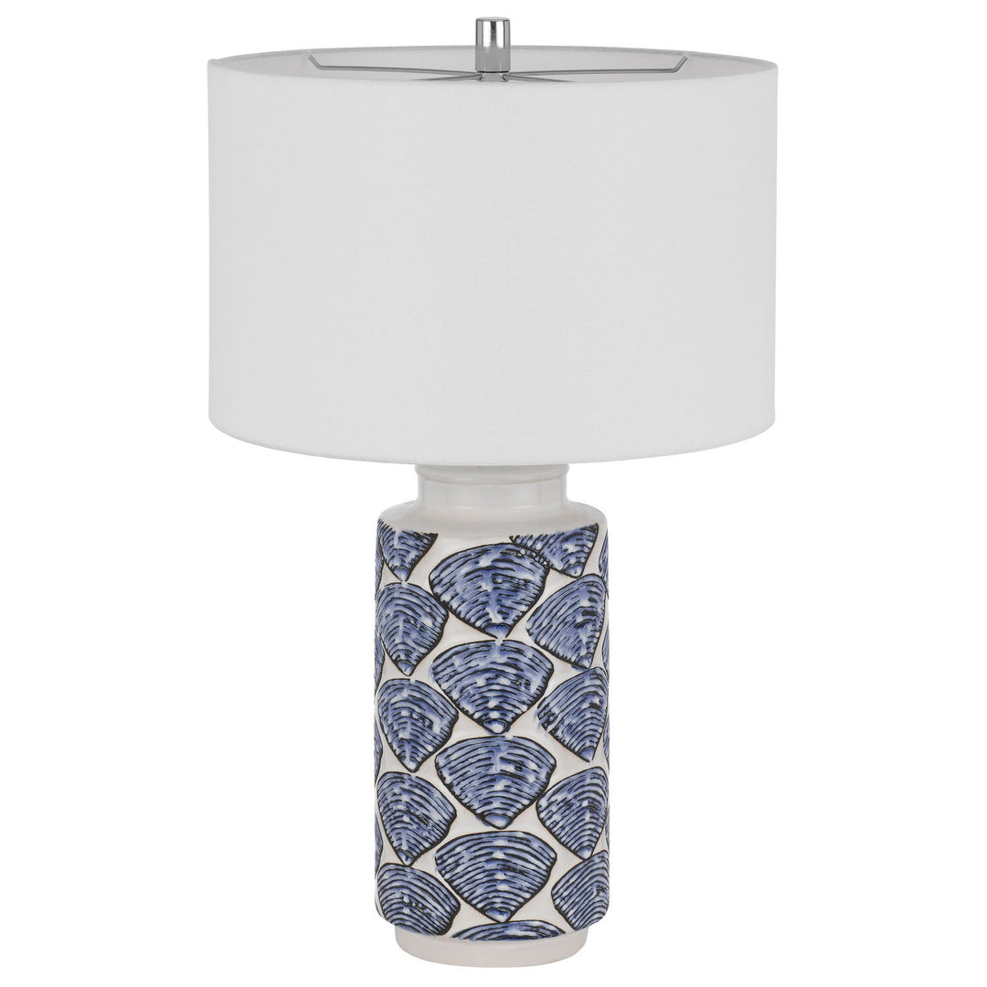 ##Antique Hardware## CAMBIAGO CERAMIC TABLE LAMP WITH SEASHELL DESIGN AND LINEN DRUM SHADE