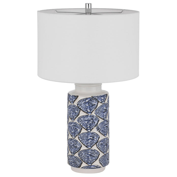 ##Antique Hardware## CAMBIAGO CERAMIC TABLE LAMP WITH SEASHELL DESIGN AND LINEN DRUM SHADE