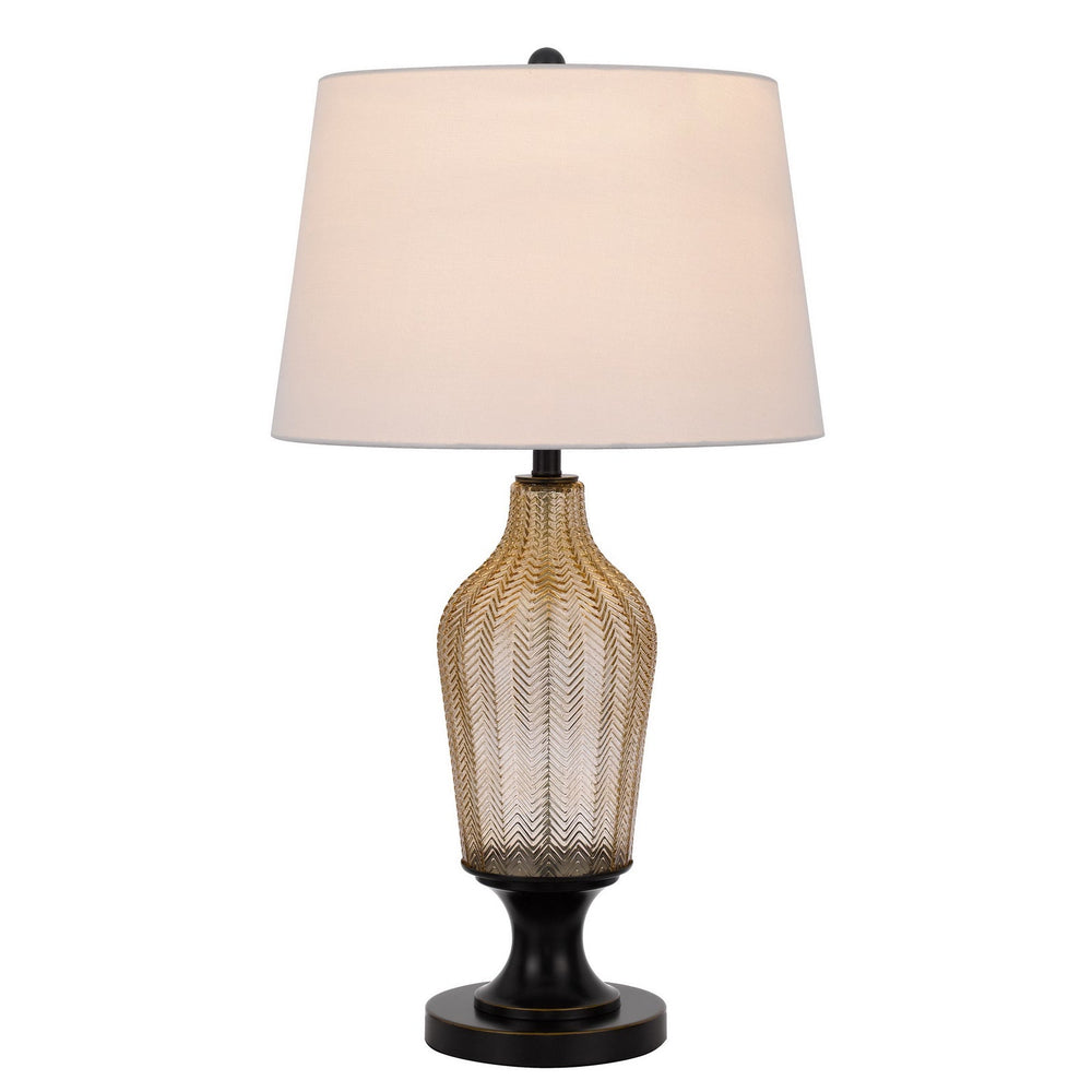 Antique Hardware 150W 3 WAY FLUTED COLUMN GLASS TABLE LAMP WITH METAL BASE Table Lamp