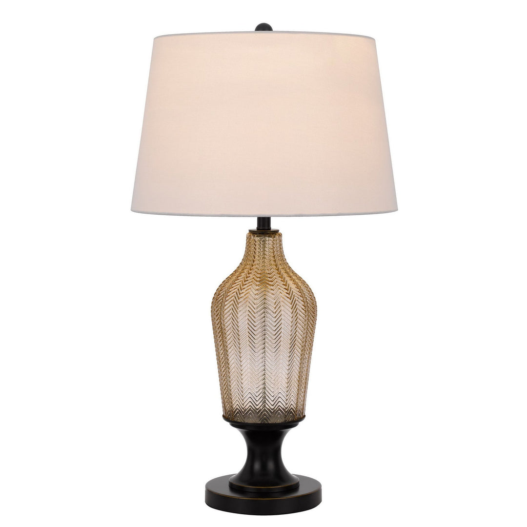 Antique Hardware 150W 3 WAY FLUTED COLUMN GLASS TABLE LAMP WITH METAL BASE Table Lamp