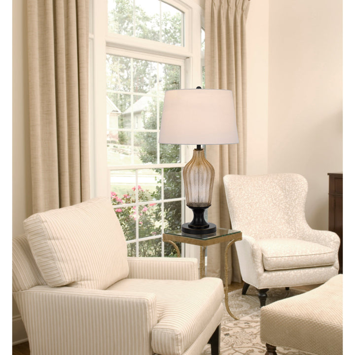 Antique Hardware 150W 3 WAY FLUTED COLUMN GLASS TABLE LAMP WITH METAL BASE Table Lamp