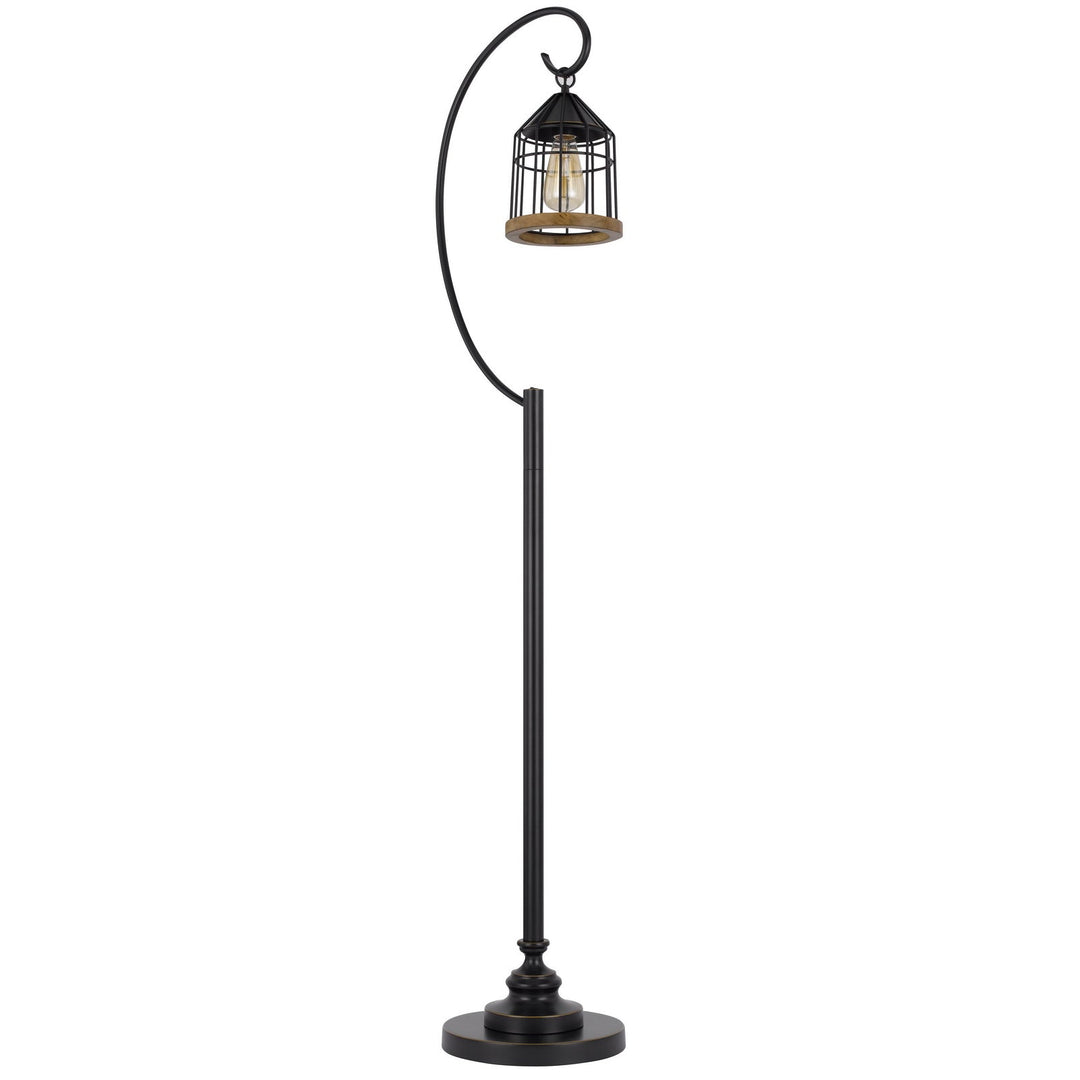 ##Antique Hardware## 60W VALPARAISO DOWNBRIDGE METAL FLOOR LAMP WITH LANTERN STYLE METAL AND PINE WOOD SHADE