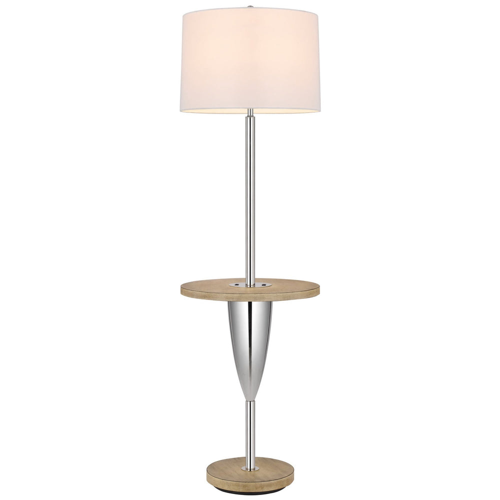 Antique Hardware 150W 3 WAY LOCKPORT METAL FLOOR LAMP WITH RUBBER WOOD TRAY TABLE AND BASE AND 1 USB AND 1 TYPE C USB CHARGING PORT Floor Lamp