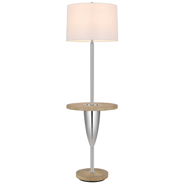 Antique Hardware 150W 3 WAY LOCKPORT METAL FLOOR LAMP WITH RUBBER WOOD TRAY TABLE AND BASE AND 1 USB AND 1 TYPE C USB CHARGING PORT Floor Lamp