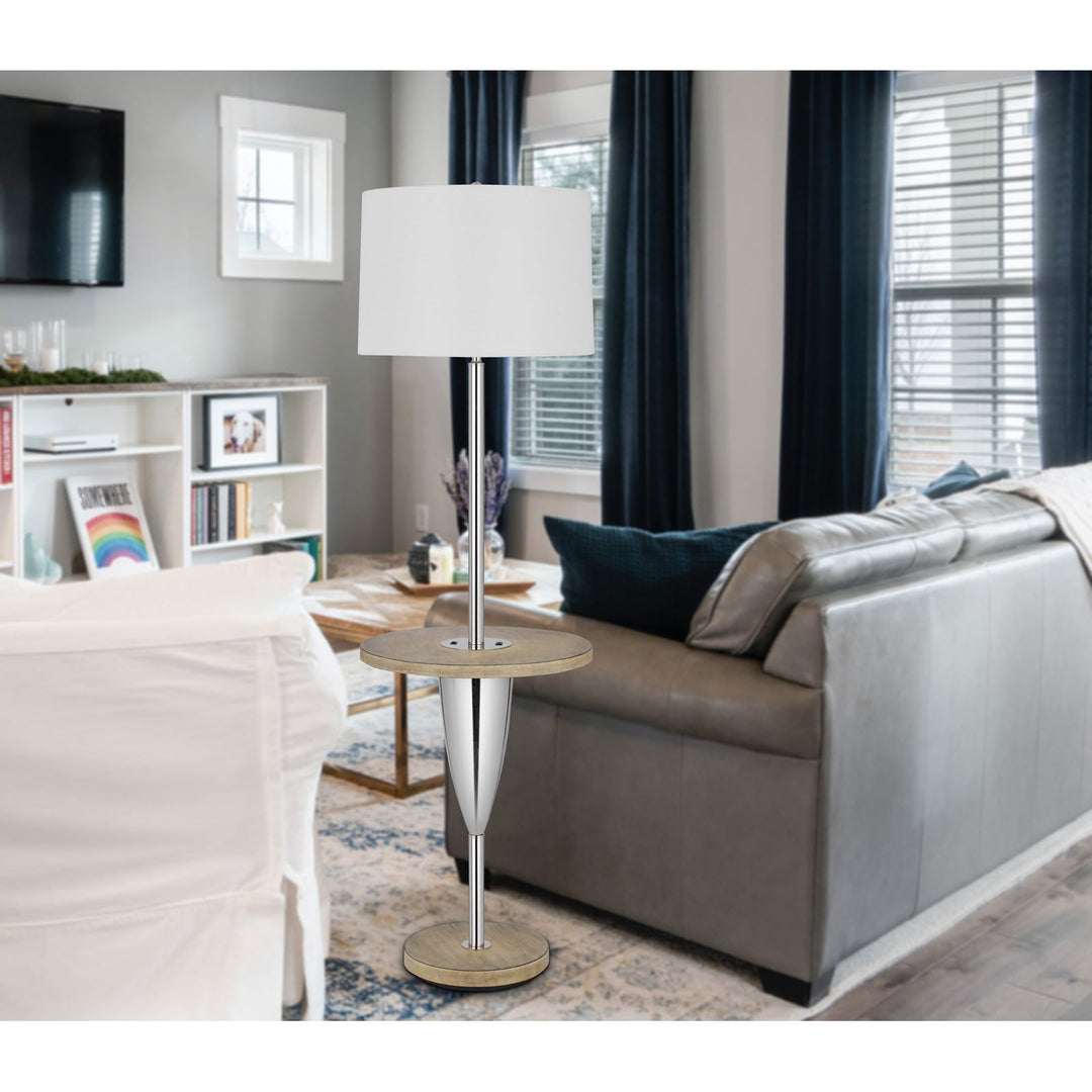 Antique Hardware 150W 3 WAY LOCKPORT METAL FLOOR LAMP WITH RUBBER WOOD TRAY TABLE AND BASE AND 1 USB AND 1 TYPE C USB CHARGING PORT Floor Lamp