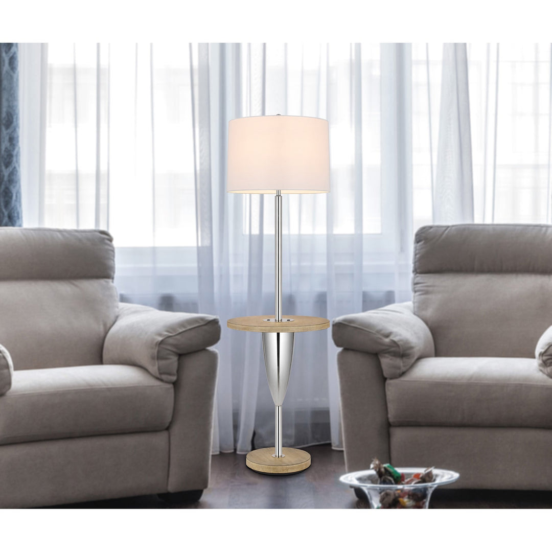 Antique Hardware 150W 3 WAY LOCKPORT METAL FLOOR LAMP WITH RUBBER WOOD TRAY TABLE AND BASE AND 1 USB AND 1 TYPE C USB CHARGING PORT Floor Lamp