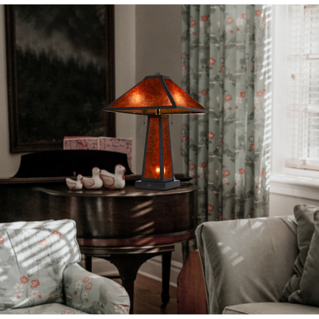 ##Antique Hardware## 60W X 2 NOGALES MISSION STYLE MICA TABLE LAMP WITH 7W NIGHT LIGHT (NIGHT LIGHT BULB INCLUDED)