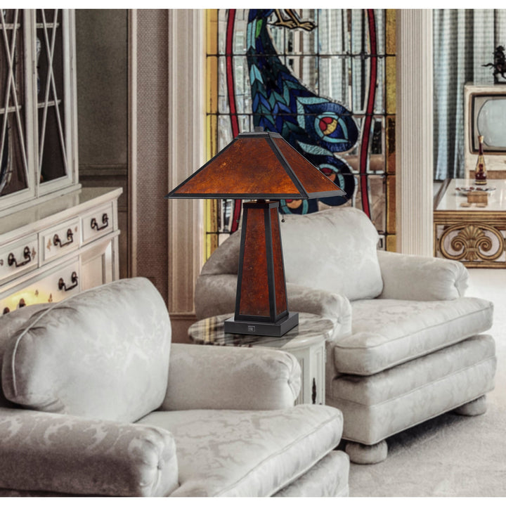 ##Antique Hardware## 60W X 2 NOGALES MISSION STYLE MICA TABLE LAMP WITH 7W NIGHT LIGHT (NIGHT LIGHT BULB INCLUDED)