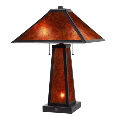 ##Antique Hardware## 60W X 2 NOGALES MISSION STYLE MICA TABLE LAMP WITH 7W NIGHT LIGHT (NIGHT LIGHT BULB INCLUDED)