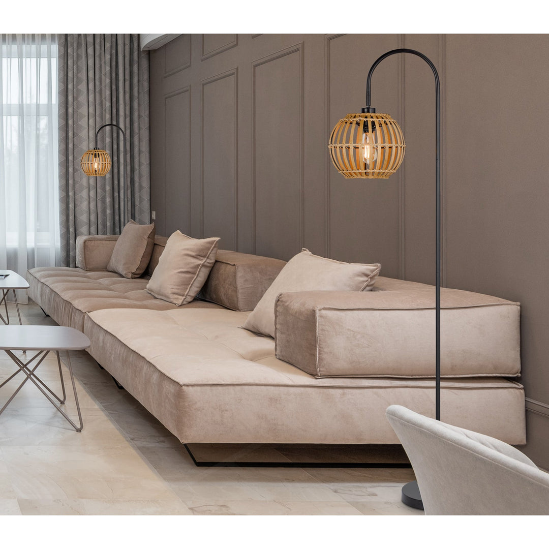 Antique Hardware 60W WORCREST DOWNBRIDGE METAL FLOOR LAMP WITH BAMBOO SHADE Floor Lamp