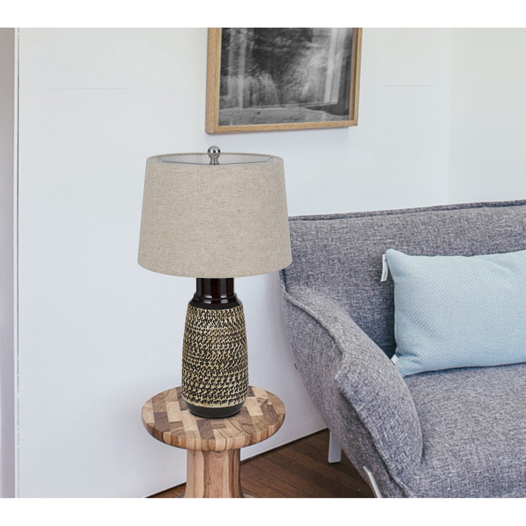 ##Antique Hardware## 150W 3 WAY SCOTTSBORO CERAMIC TABLE LAMP AND HARDBACK TAPER DRUM SOFT BURLAP SHADE (SOLD AS PAIRS)