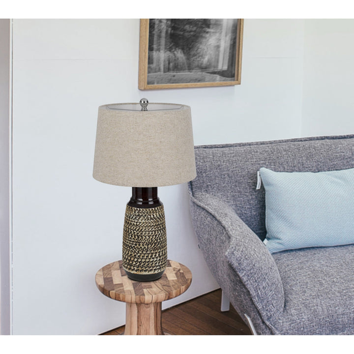 ##Antique Hardware## 150W 3 WAY SCOTTSBORO CERAMIC TABLE LAMP AND HARDBACK TAPER DRUM SOFT BURLAP SHADE (SOLD AS PAIRS)