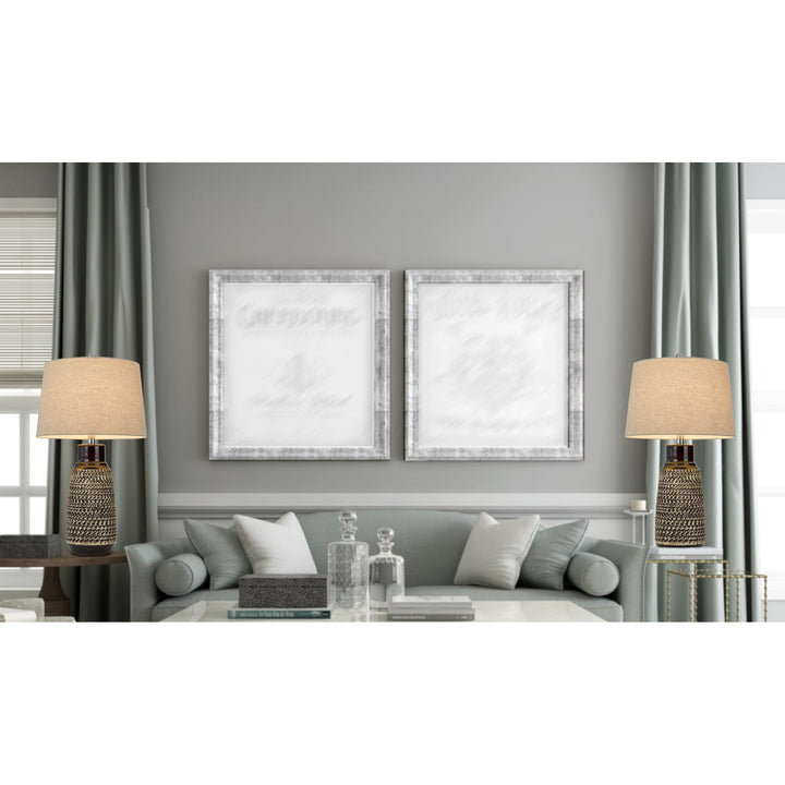 ##Antique Hardware## 150W 3 WAY SCOTTSBORO CERAMIC TABLE LAMP AND HARDBACK TAPER DRUM SOFT BURLAP SHADE (SOLD AS PAIRS)