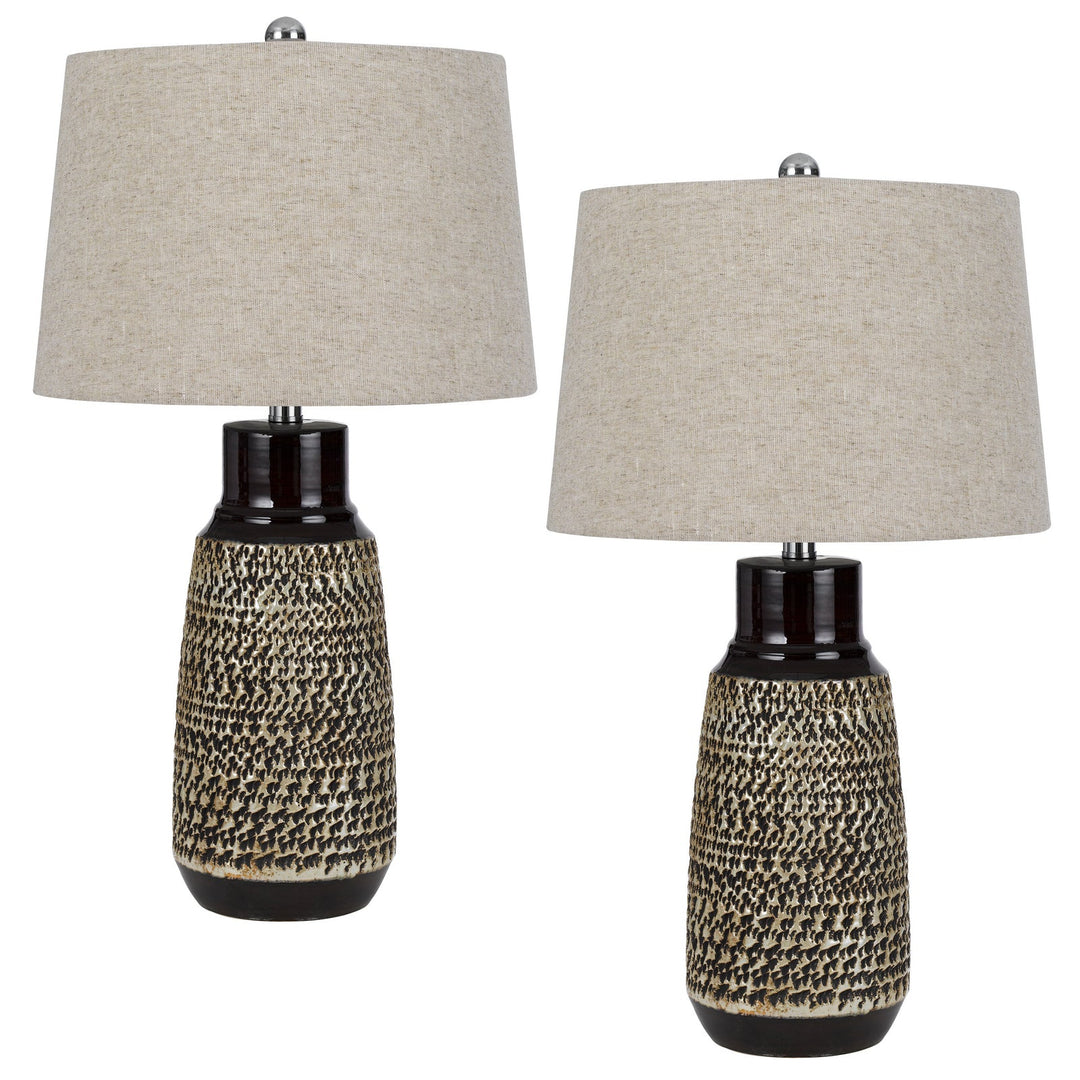 ##Antique Hardware## 150W 3 WAY SCOTTSBORO CERAMIC TABLE LAMP AND HARDBACK TAPER DRUM SOFT BURLAP SHADE (SOLD AS PAIRS)