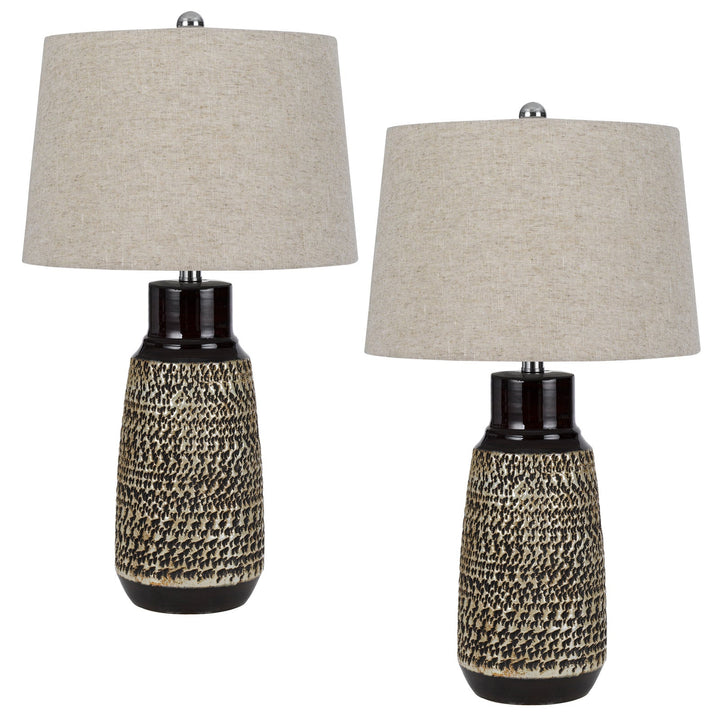 ##Antique Hardware## 150W 3 WAY SCOTTSBORO CERAMIC TABLE LAMP AND HARDBACK TAPER DRUM SOFT BURLAP SHADE (SOLD AS PAIRS)