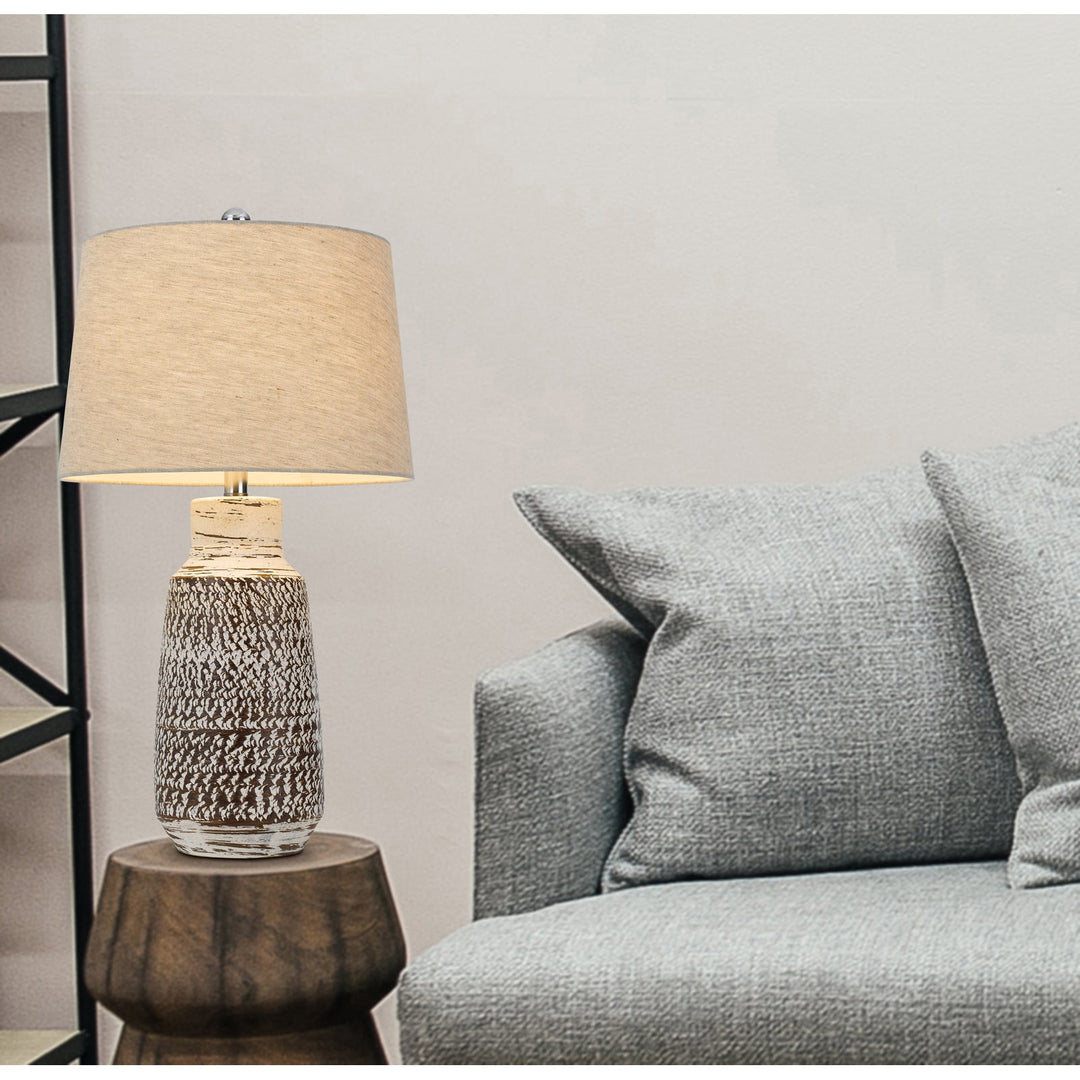 ##Antique Hardware## 150W 3 WAY SCOTTSBORO CERAMIC TABLE LAMP AND HARDBACK TAPER DRUM SOFT BURLAP SHADE (SOLD AS PAIRS)