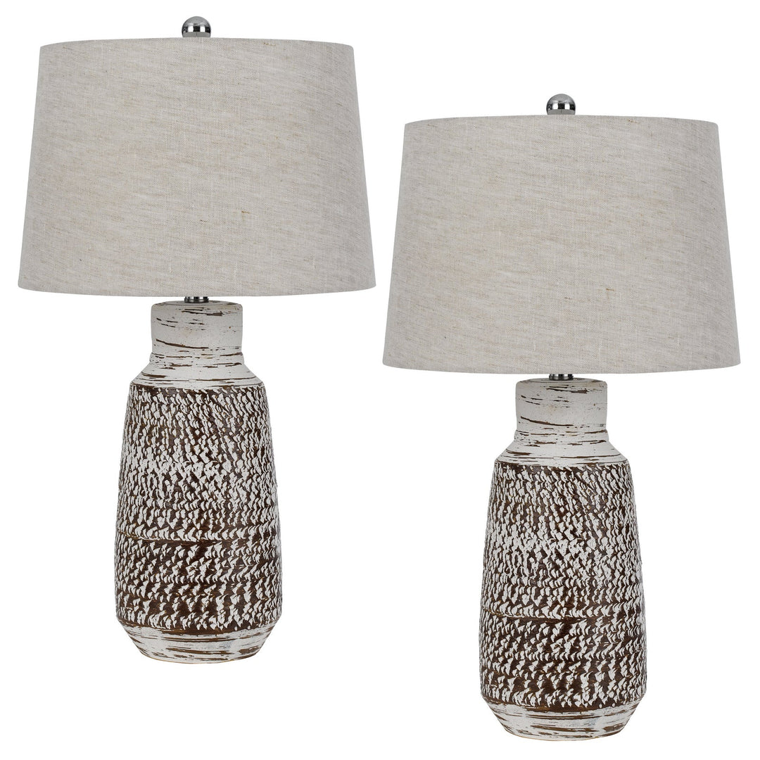 ##Antique Hardware## 150W 3 WAY SCOTTSBORO CERAMIC TABLE LAMP AND HARDBACK TAPER DRUM SOFT BURLAP SHADE (SOLD AS PAIRS)