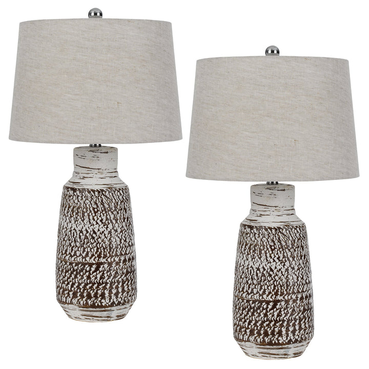 ##Antique Hardware## 150W 3 WAY SCOTTSBORO CERAMIC TABLE LAMP AND HARDBACK TAPER DRUM SOFT BURLAP SHADE (SOLD AS PAIRS)