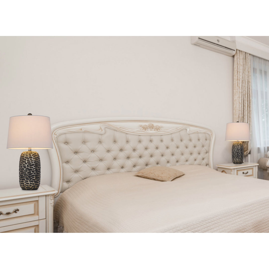 Antique Hardware 150W 3 WAY MENLO RESIN TABLE LAMP WITH HARDBACK TAPER DRUM FABRIC SHADE (SOLD AS PAIRS) Table Lamp