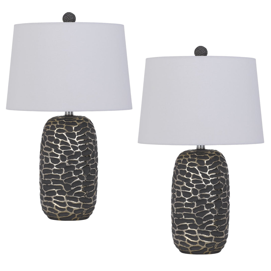 Antique Hardware 150W 3 WAY MENLO RESIN TABLE LAMP WITH HARDBACK TAPER DRUM FABRIC SHADE (SOLD AS PAIRS) Table Lamp