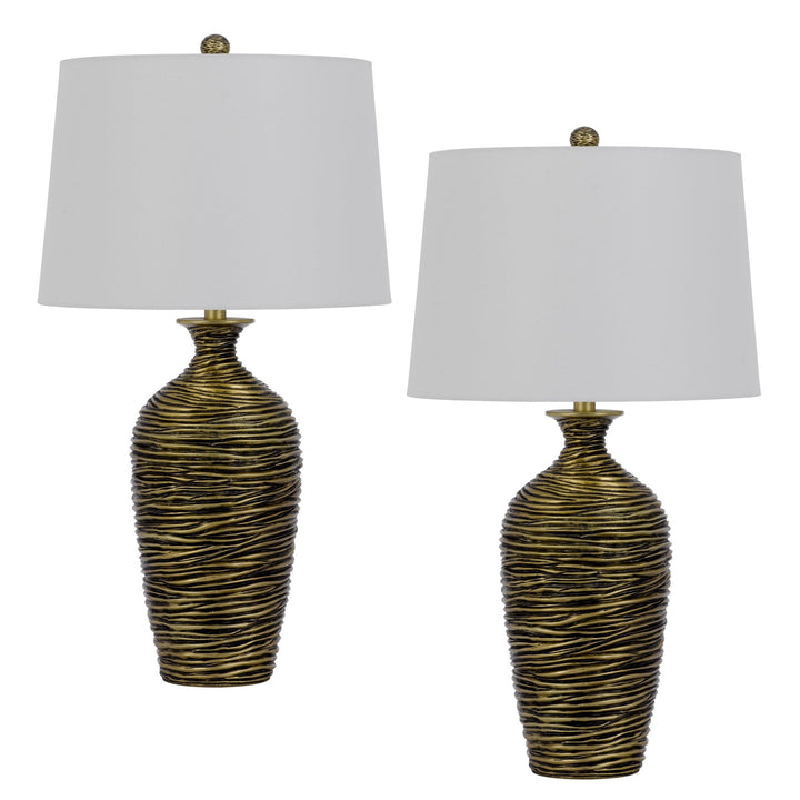 ##Antique Hardware## 150W 3 WAY AURORA RESIN TABLE LAMP WITH HARDBACK TAPER DRUM FABRIC SHADE (SOLD AS PAIRS)