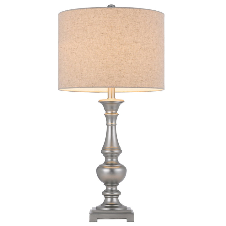 ##Antique Hardware## 100W NAMPA RESIN TABLE LAMP WITH HARDBACK DRUM FABRIC SHADE (SOLD AS PAIRS)