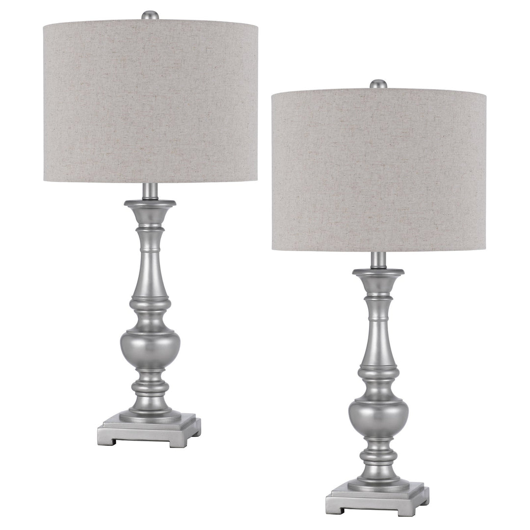 ##Antique Hardware## 100W NAMPA RESIN TABLE LAMP WITH HARDBACK DRUM FABRIC SHADE (SOLD AS PAIRS)