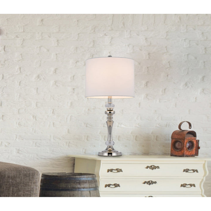 Antique Hardware 60W EFFINGHAM METAL TABLE LAMP WITH CRYSTAL FONT AND HARDBACK DRUM FABRIC SHADE (SOLD AS PAIRS) Table Lamp