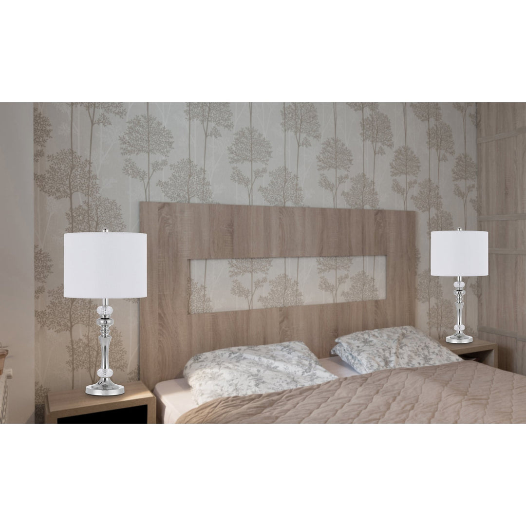 Antique Hardware 60W EFFINGHAM METAL TABLE LAMP WITH CRYSTAL FONT AND HARDBACK DRUM FABRIC SHADE (SOLD AS PAIRS) Table Lamp