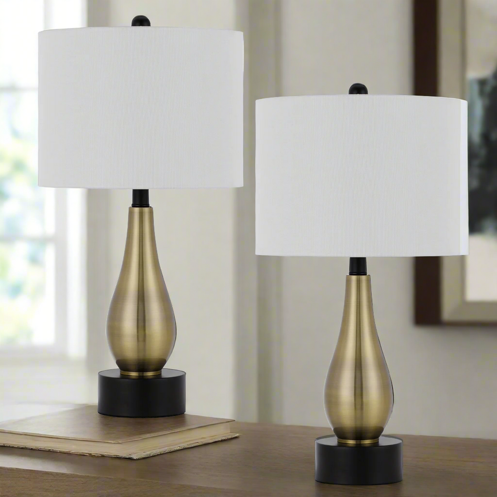 Antique Hardware 100W ASHLAND METAL TABLE LAMP WITH HARDBACK DRUM FABRIC SHADE (SOLD AS PAIRS) Table Lamp