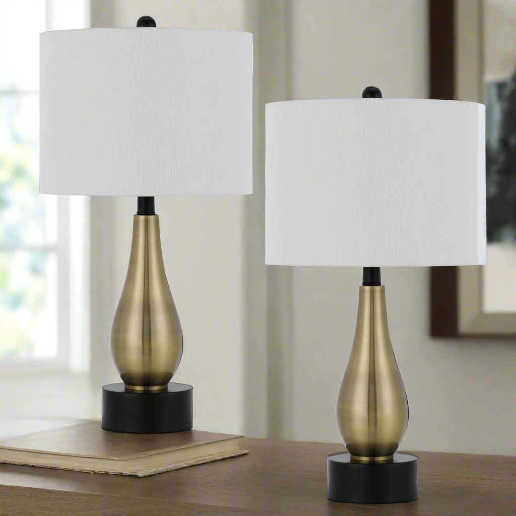 Antique Hardware 100W ASHLAND METAL TABLE LAMP WITH HARDBACK DRUM FABRIC SHADE (SOLD AS PAIRS) Table Lamp