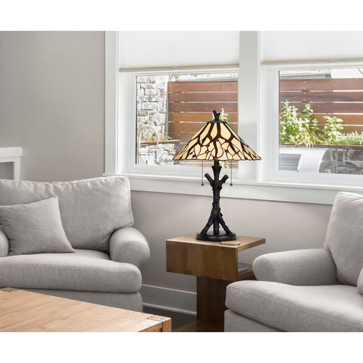 Antique Hardware 60W X 2 METAL/RESIN TIFFANY TABLE LAMP WITH PULL CHAIN SWITCHES Table Lamp