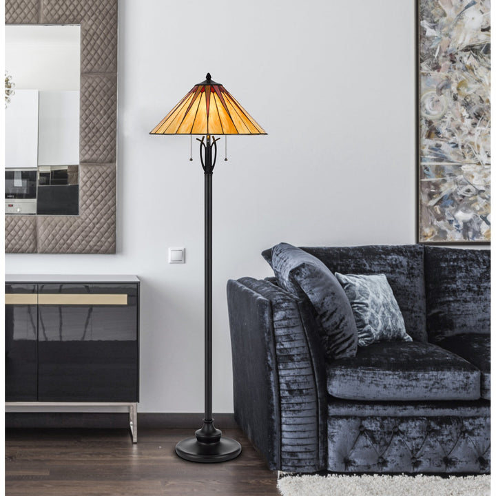 ##Antique Hardware## 60W X 2 METAL/RESIN TIFFANY FLOOR LAMP WITH PULL CHAIN SWITCHES